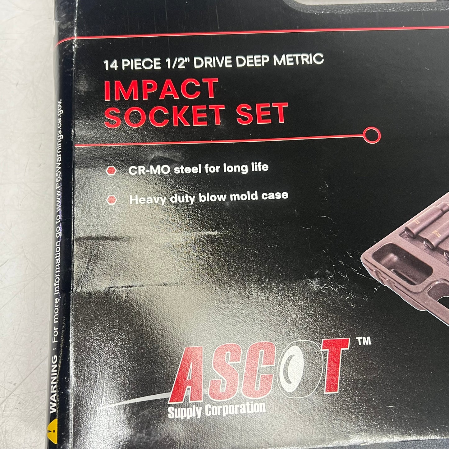 ASCOT (14 PIECE SET) Deep Impact Socket Set W/ Hard Case Metric Black 1153MD