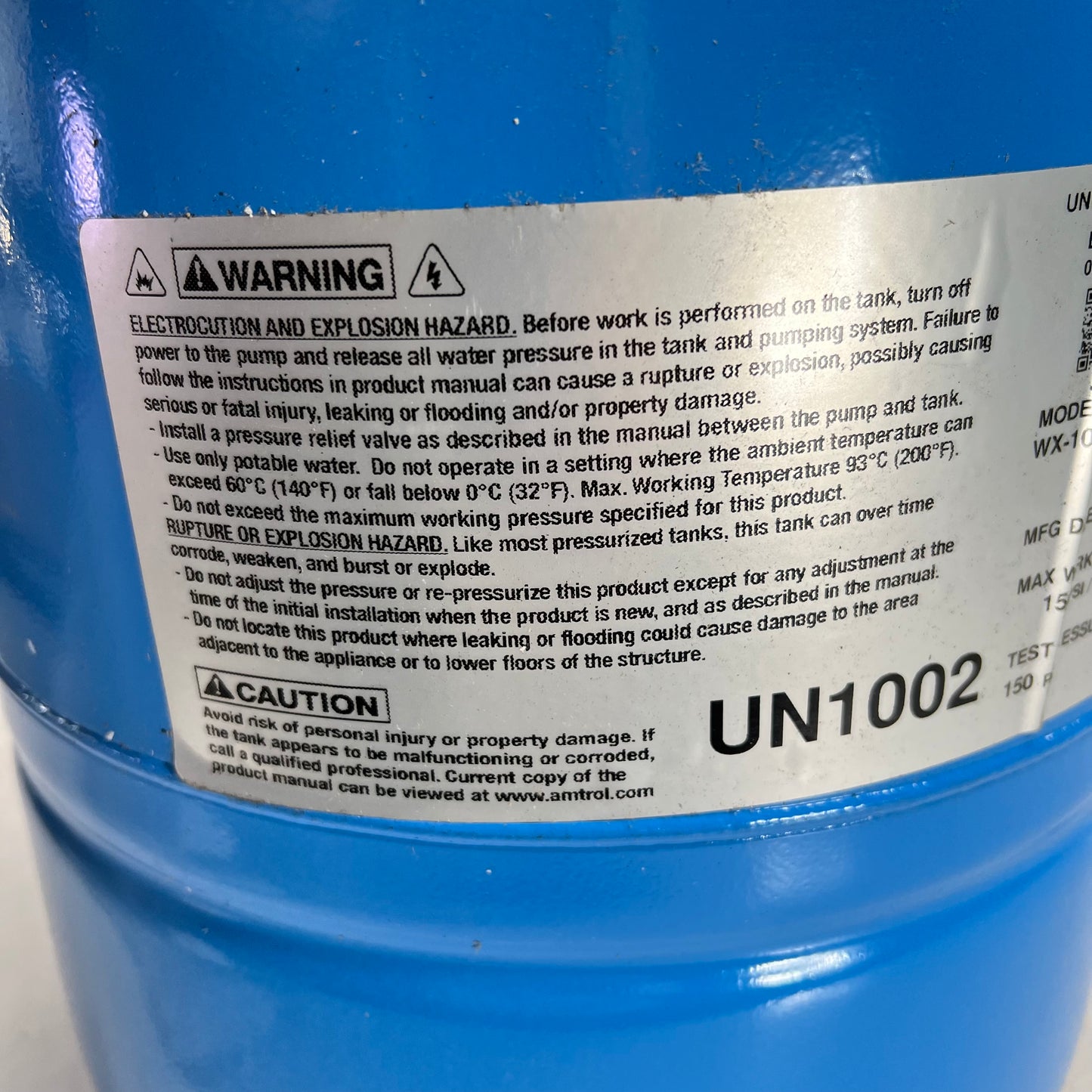 AMTROL Inline Water Pressure Tank Well-x-trol 4.4 Gal Blue WX-102