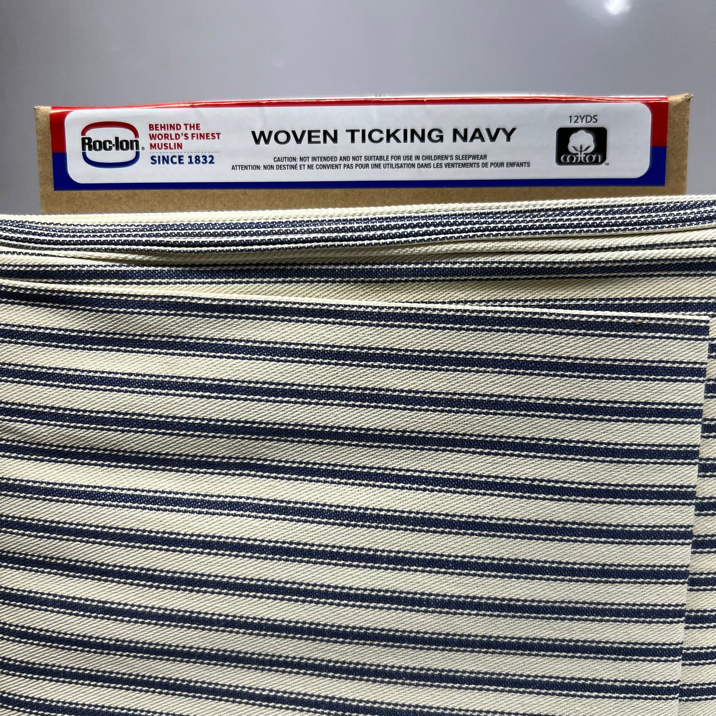 ROCLON Woven Ticking Navy Cotton Fabric Sz 44" x 12 Yards Navy & White 10736219