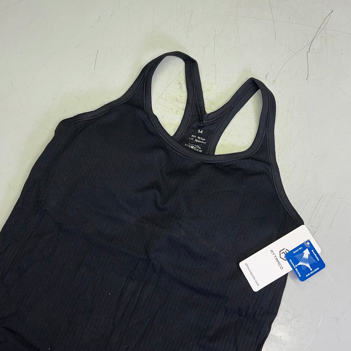 ATTRACO Ribbed Racerback Scoop Neck Athletic Tank Top Women's Sz M Black