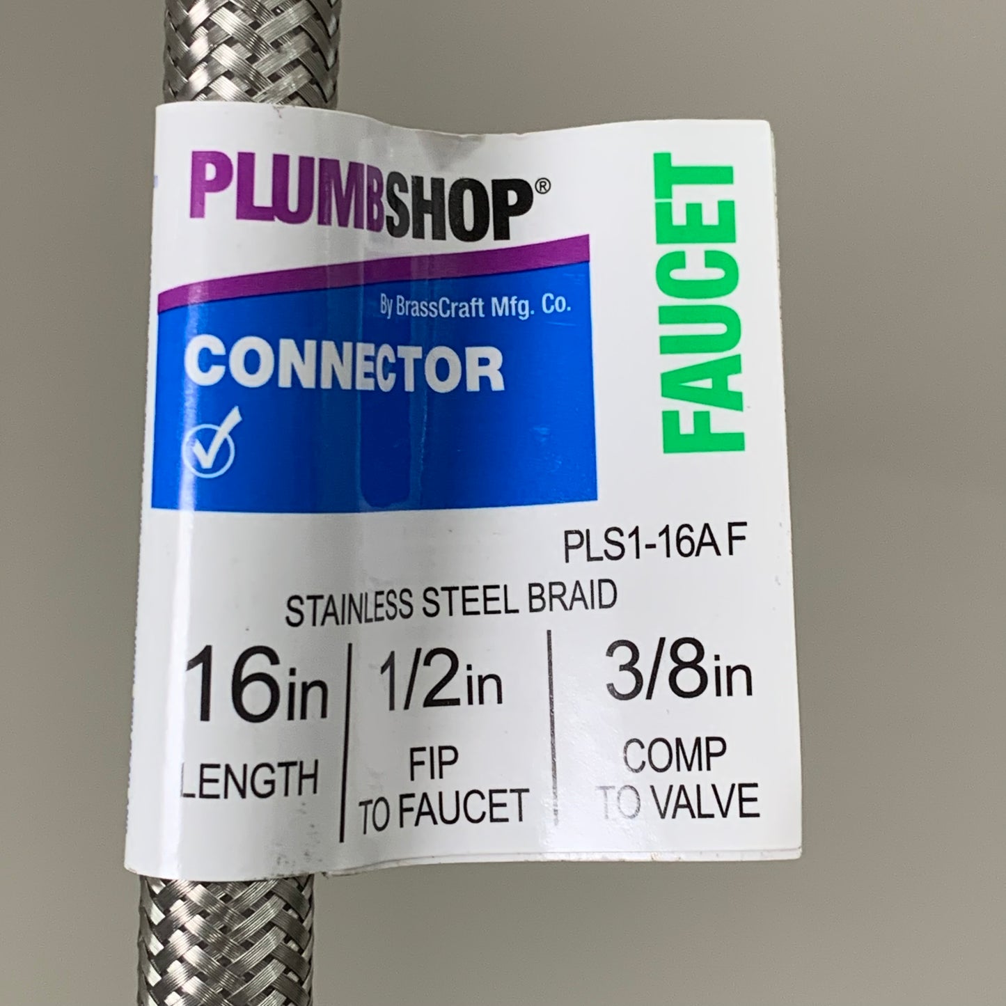 PLUMBSHOP (2 PACK)Faucet Connector Stainless Steel Braid 3/8"&1/2" FIP PLS1-16AF