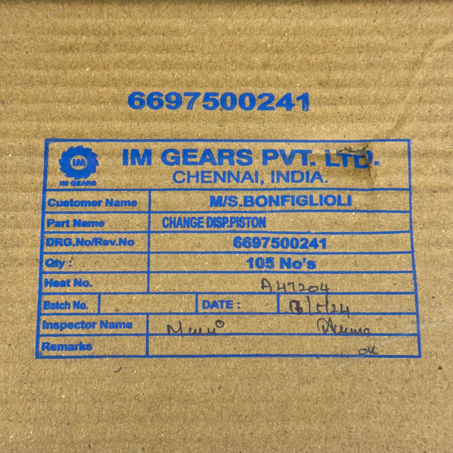 IM GEARS PVT LTD (105 PCS) Change Disp Piston 6697500241 Grey 1”L