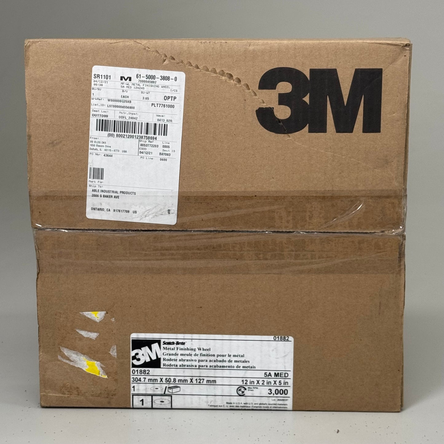 3M Scotch Bright Metal Finishing Wheel 5A MED For Uniform Satin 12"x2"x5" 01882