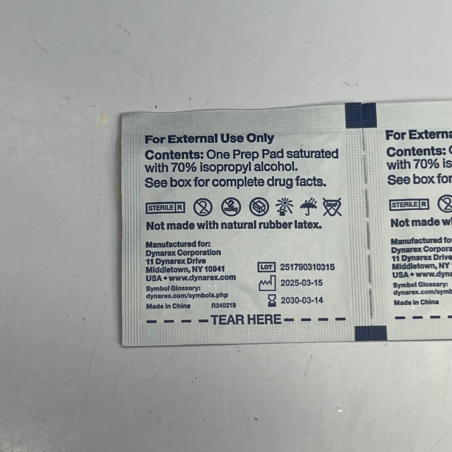 ZA@ DYNAREX (5 PACK, 100 EACH) Sterile Alcohol Prep Pads Medium White 1114 BB 03/30 N