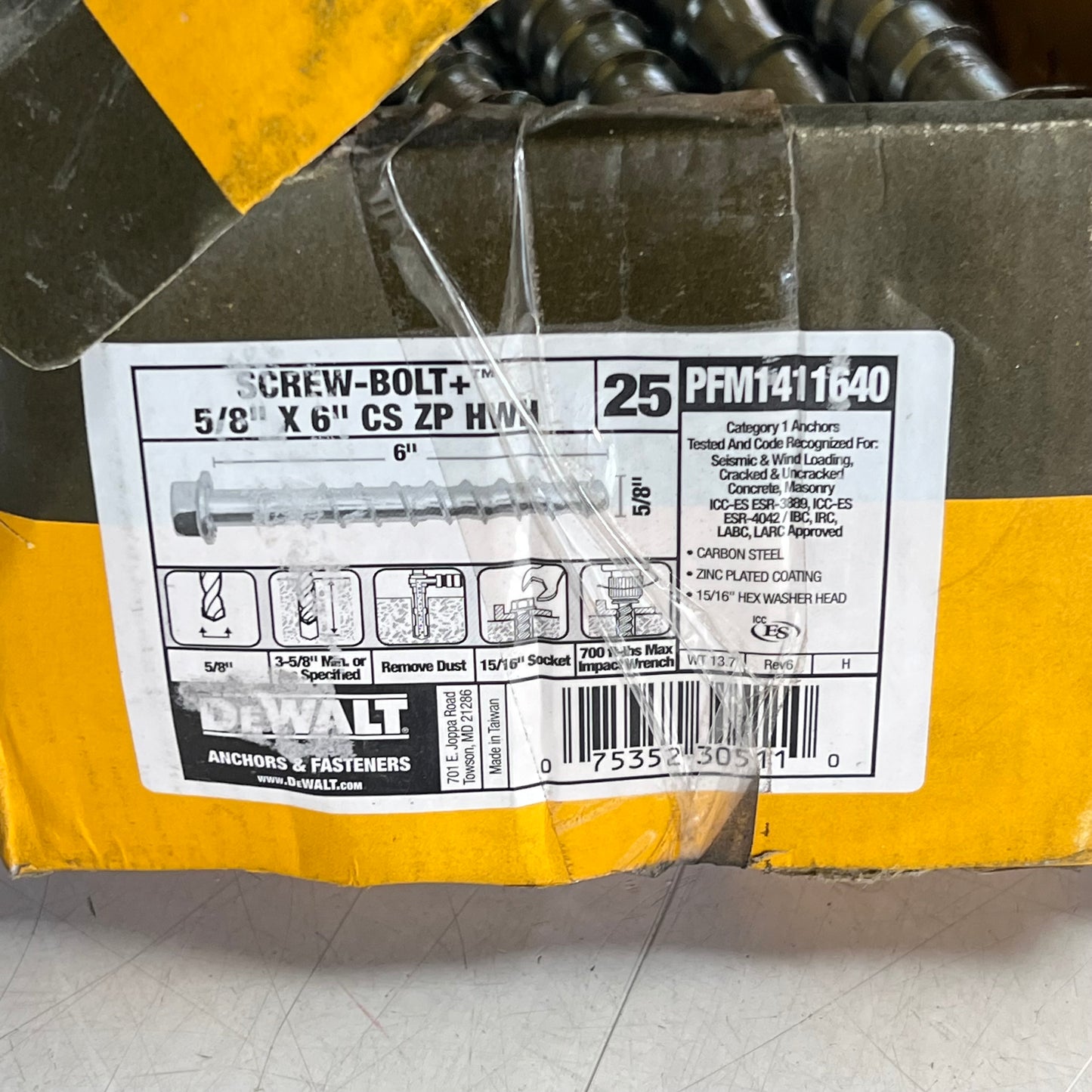 DEWALT (25 PACK) Hex Head Screw Plus Anchor  5/8" X 6" Silver PFM1411640