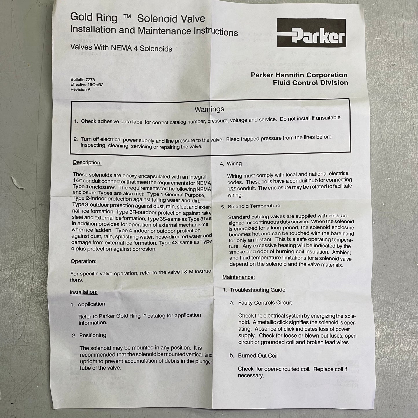 PARKER Gold Ring Complete Solenoid Valve 1F22C2148AAF4C01