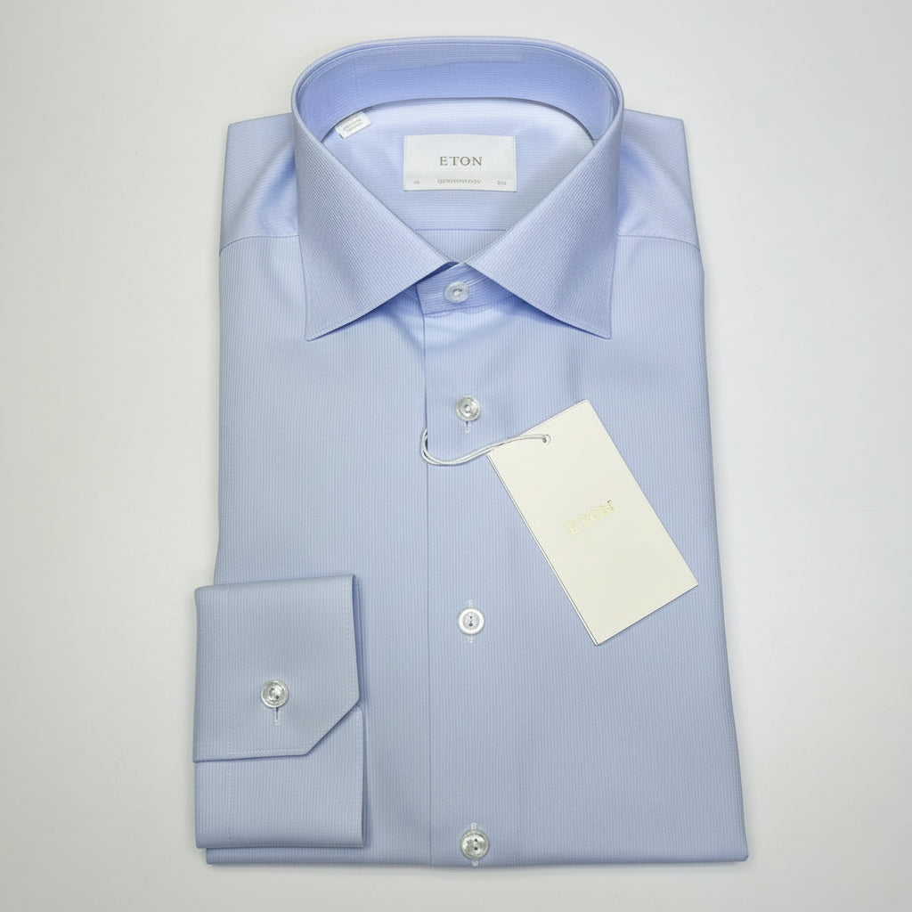 ETON Textured Twill Shirt Men's Contemporary Sz 43 Light Blue 1000136432243