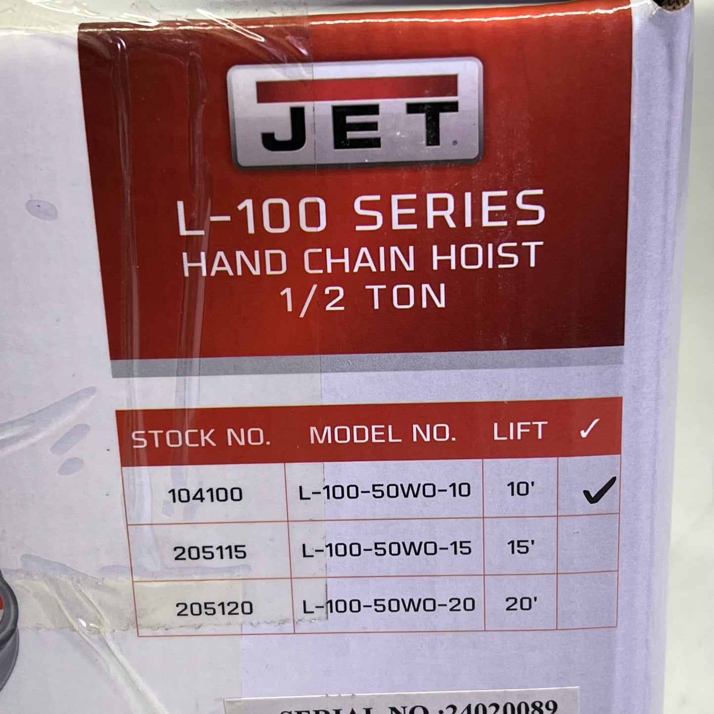 JET Chain Hand Hoist W/ Overload Protection 10ft - 1/2 Ton Chrome/Gray 100-50-10