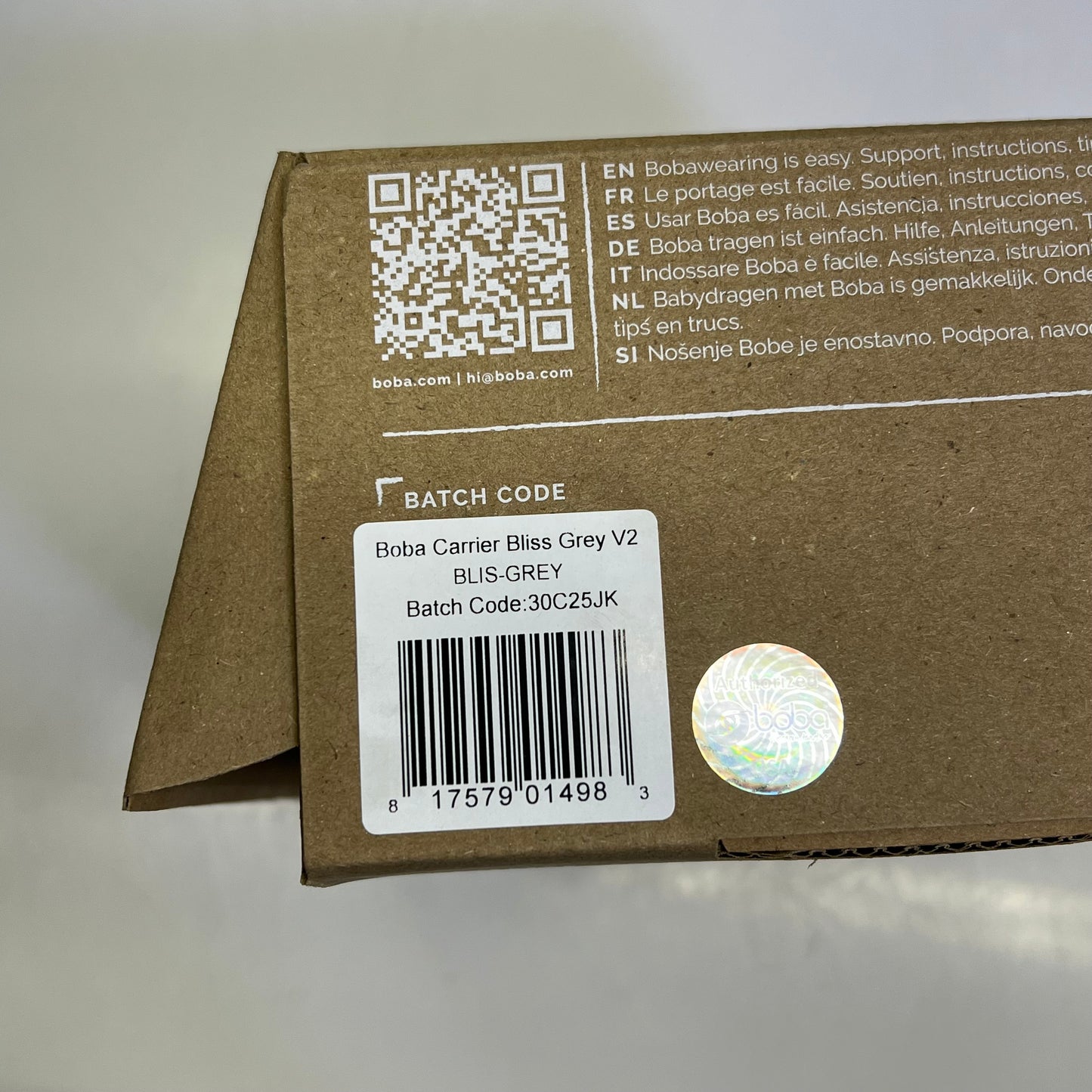 ZA@ BOBA Bliss Baby Carrier One Size 24"-58" Waist Grey BLS2-0STO C