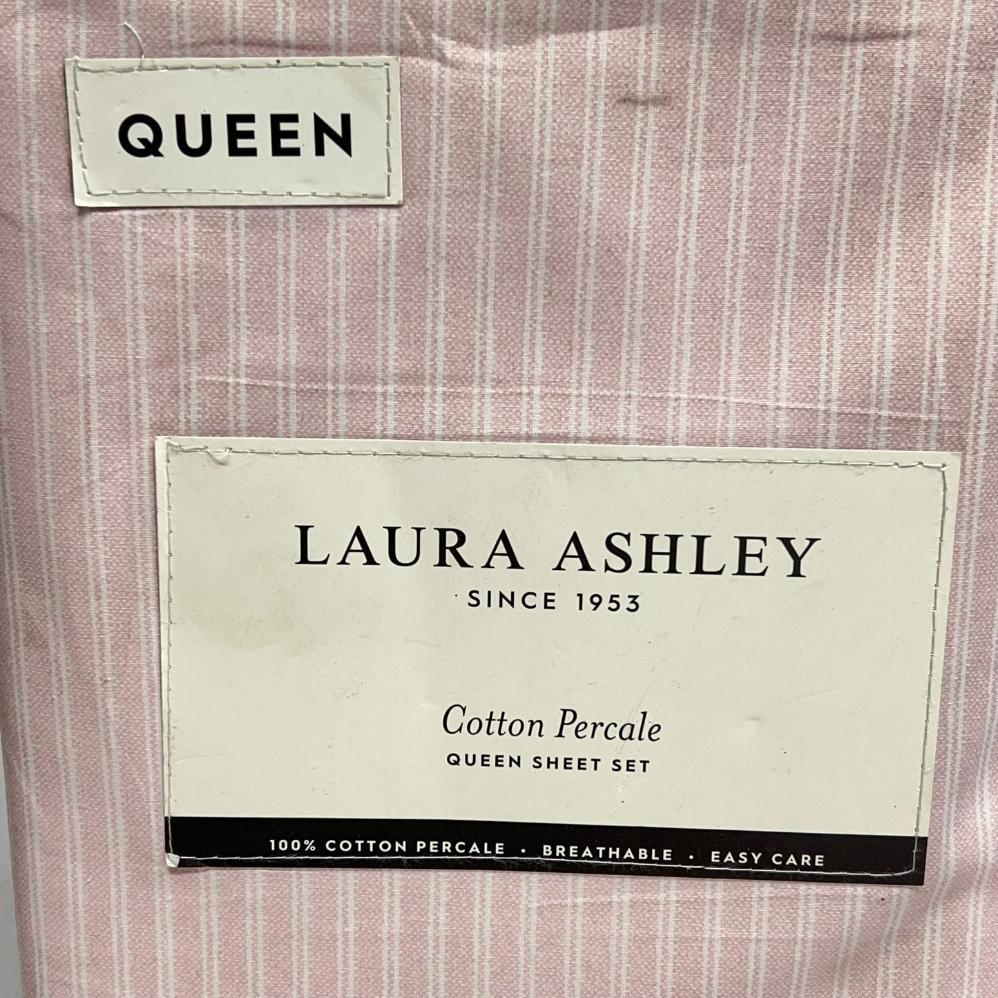 LAURA ASHLEY Cotton Percale Sheet Set Queen 200 Thread Count Pink (New Other)