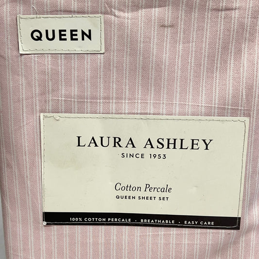 LAURA ASHLEY Cotton Percale Sheet Set Queen 200 Thread Count Pink (New Other)