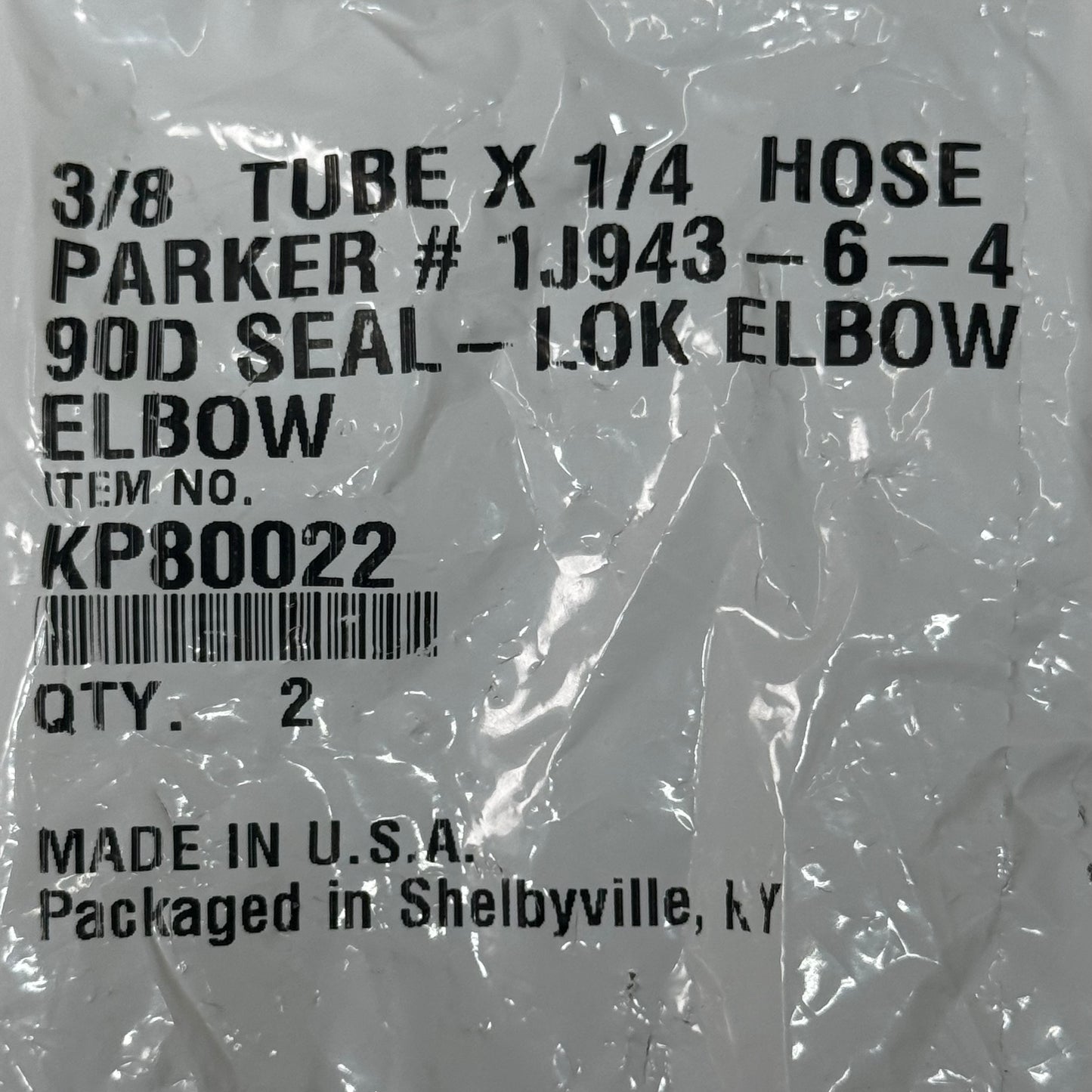 PARKER (2 PACK) Hydraulic Hose 1J943-6-4 90° Elbow 3/8" x 1/4" Steel KP80022