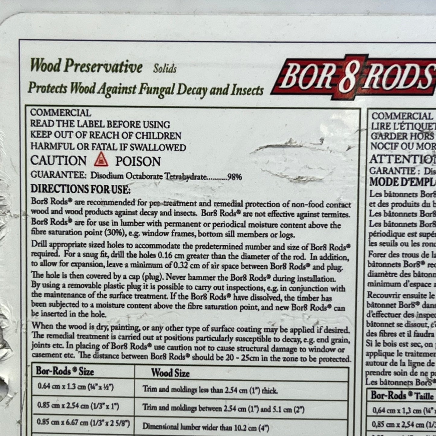 BOR 8 RODS (300 PACK) Wood Preservatives Protects Against Fungal Decay & Insects