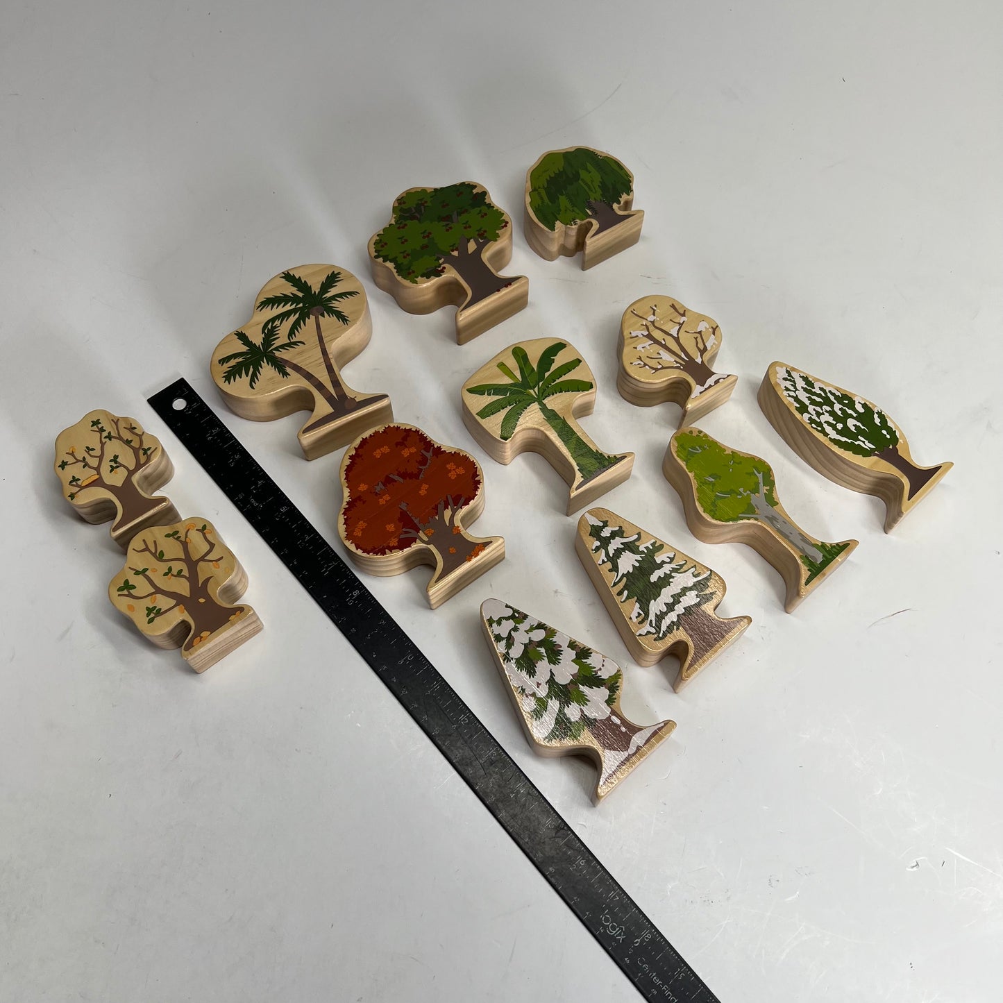 KAPLAN Four Seasons Double Sided Wood Trees Set 12 Piece Set Green 37395