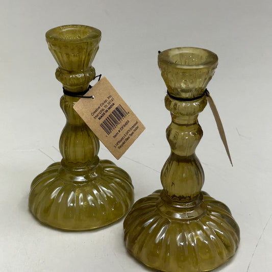 CREATIVECO-OP (2 PACK) Embossed Recycled Glass Taper Holder 3-1/4" Round, 5-3/4" Height Tinted Yellow/Gold DF8489