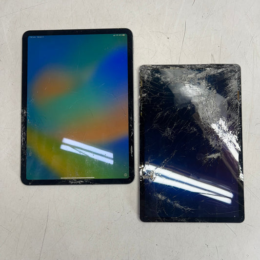 ZA@ APPLE  (LOT OF 2) Ipad Pro 1st Generation (Working & Unlocked) W/ Samsung Galaxy Tab S6 (shattered for Parts)   11" Space Grey A2013 (As-Is)
