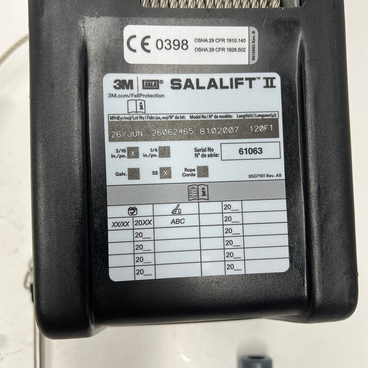 3M Salalift Ii Winch Confined Space Rescue  6:1 gear ratio 120' Length 8102007