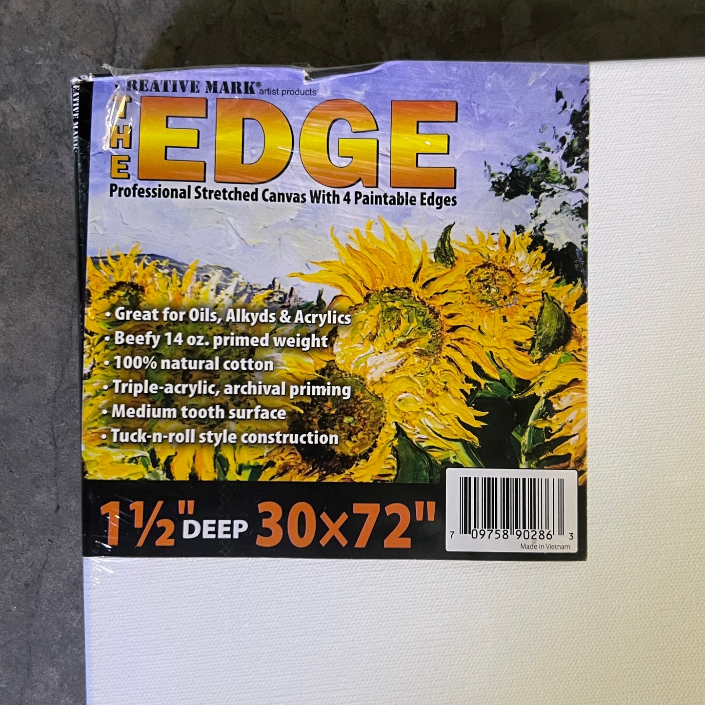 ZA@ CREATIVE MARK The Edge Professional Stretched Canvas W/ 4 Paintable Edges Sz 1 1/2" x 30" x 72", White 90286A