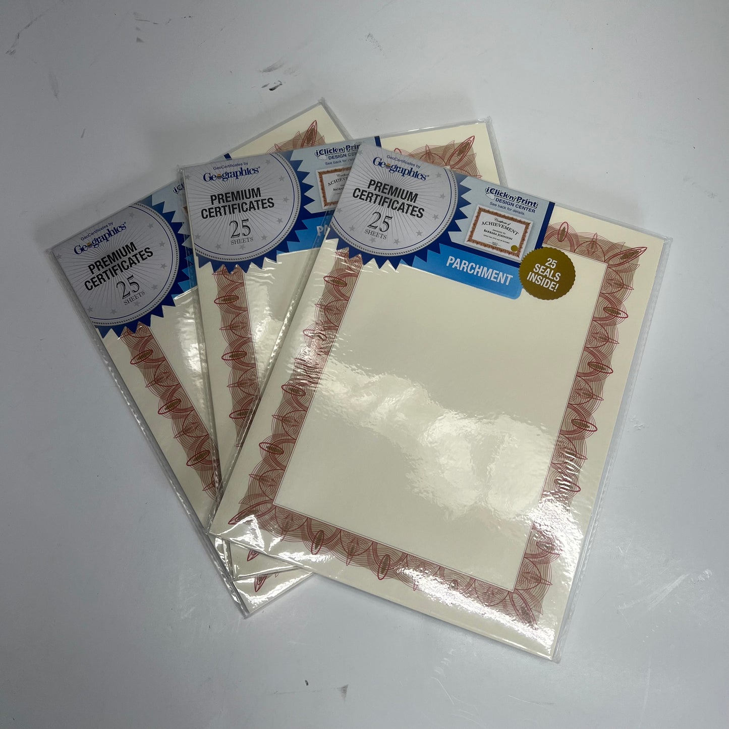 GEOGRAPHICS (3 PACK, 25 SHEETS EACH) Parchment Certificates 8.5"x11" Red 39086