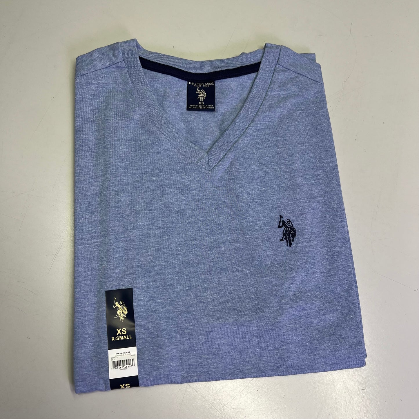 ZA@ U.S. POLO ASSN V-Neck Short Sleeve Tee Shirt Men's Sz XS Sedona Heather Blue