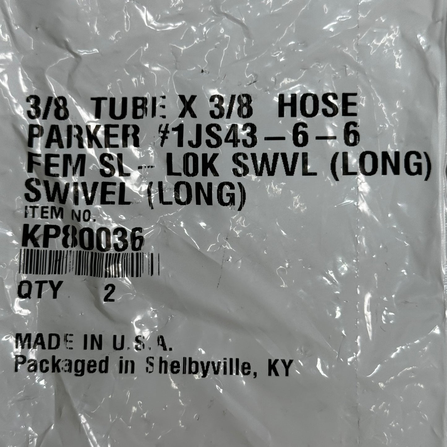 PARKER (2 PACK) Hydraulic Hose 1JS43-6-6 Female Swivel 3/8" x 3/8" Steel KP80036