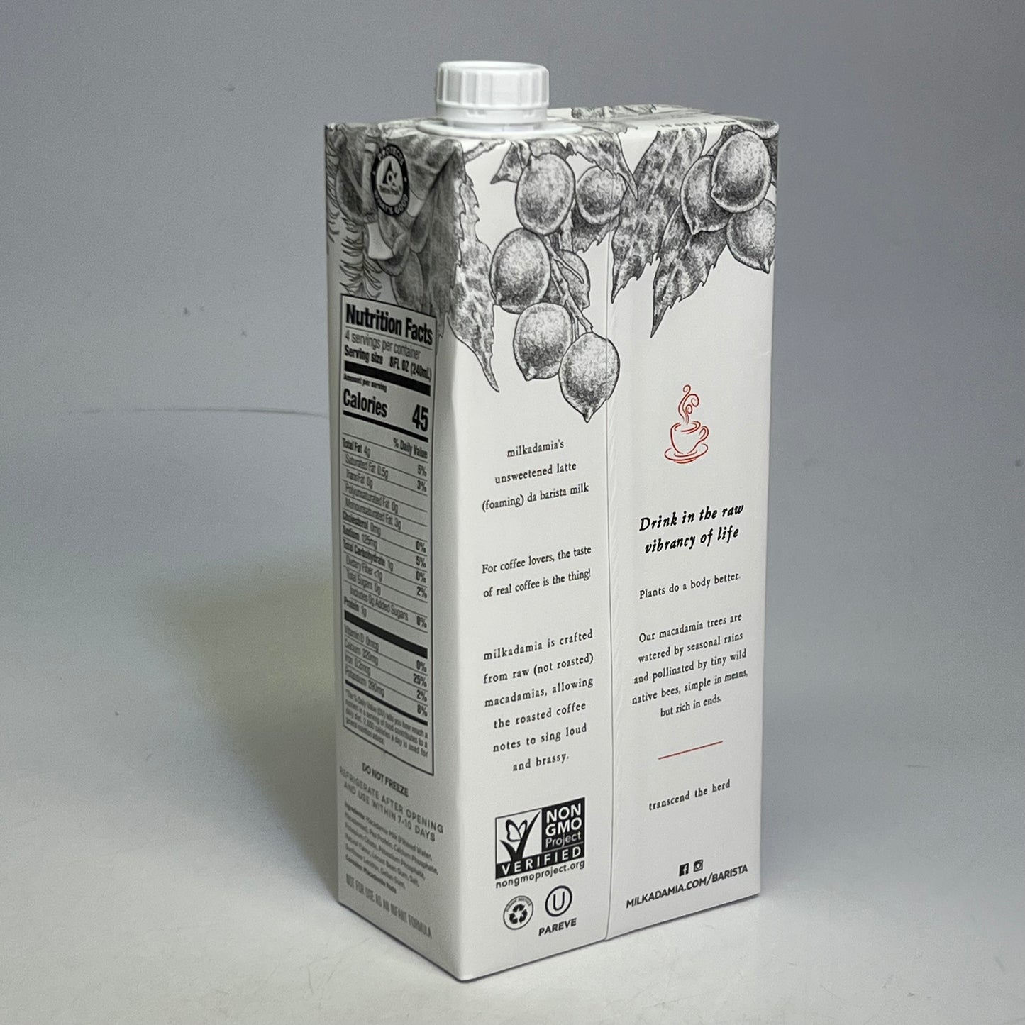 MILKADAMIA (12 PACK) Unsweetened Barista Macadamia Milk 32 fl oz. BB 11/26