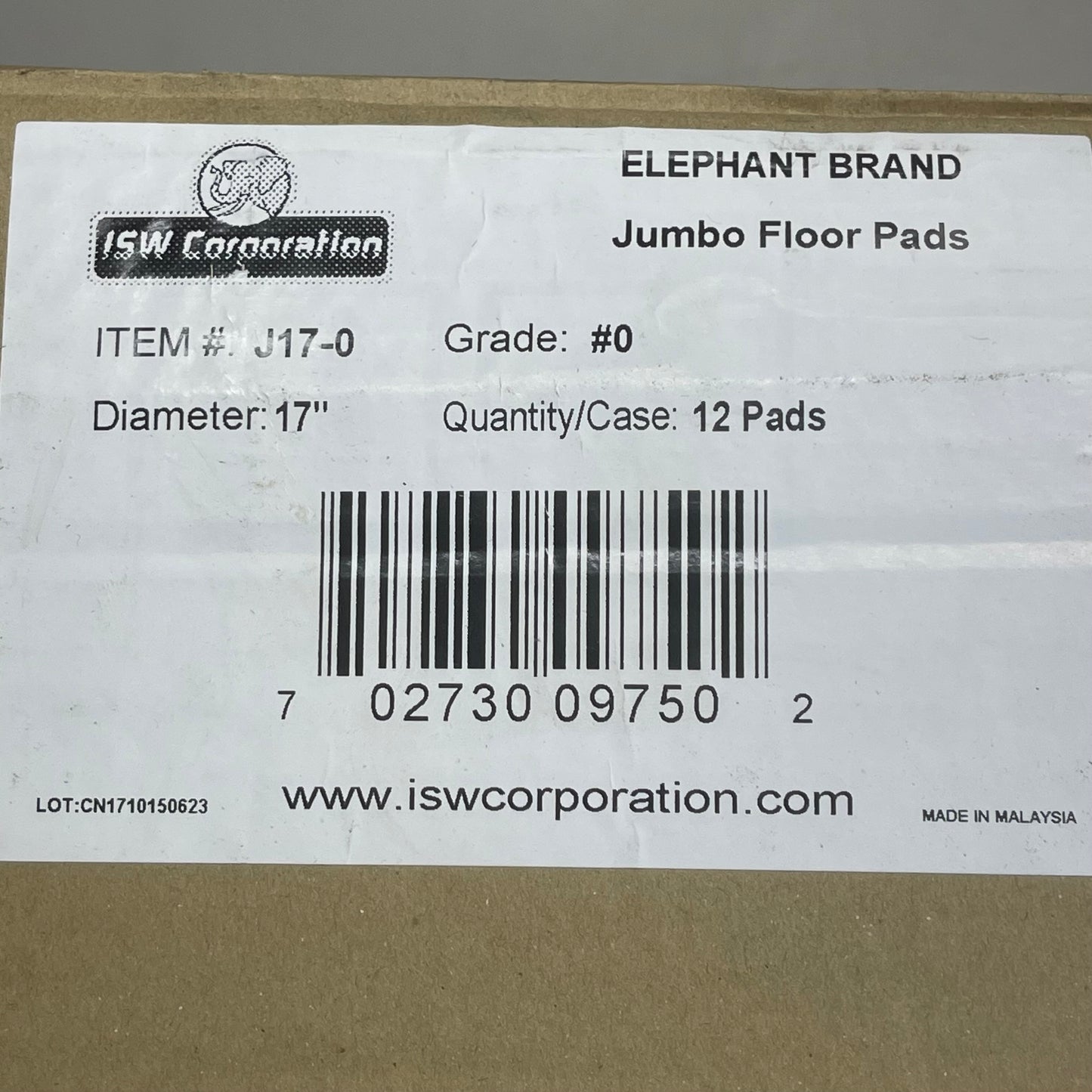 ISW Corporation Elephant Brand 12 Jumbo Floor Pads 17" Steel Wool Grade #0