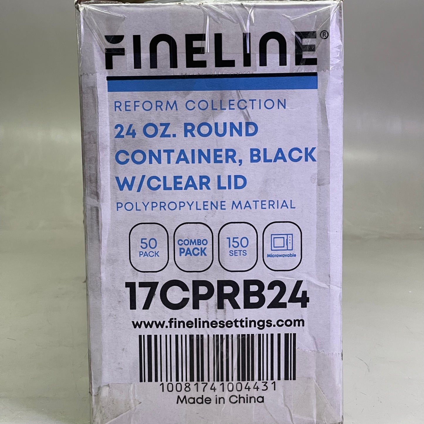 FINELINE (150 PACK) Round Container, Reform Collection 24 Oz Black & Clear 17CPRB24