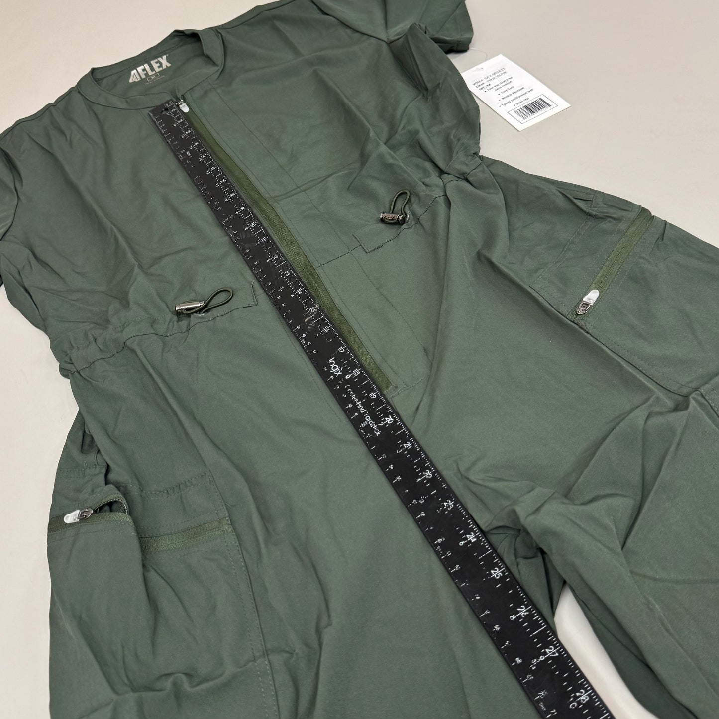 GREEN TOWN 4 Flex Scrubs Jumpsuit Cinch In Waist Women's Sz M Olive GFX-023AST