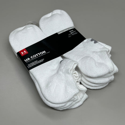 ZA@ UNDER ARMOUR 6 Pairs of Cotton No Show Sock Adult Sz L White U3205S6 (New) E