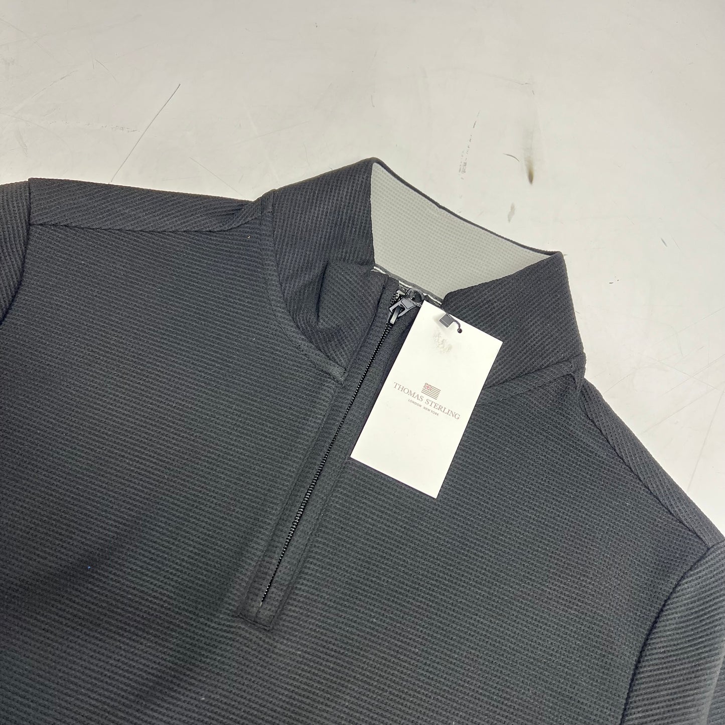 THOMAS STERLING Half Zip Soft Waffle Knit Jacket Men's Sz L Black 110034747