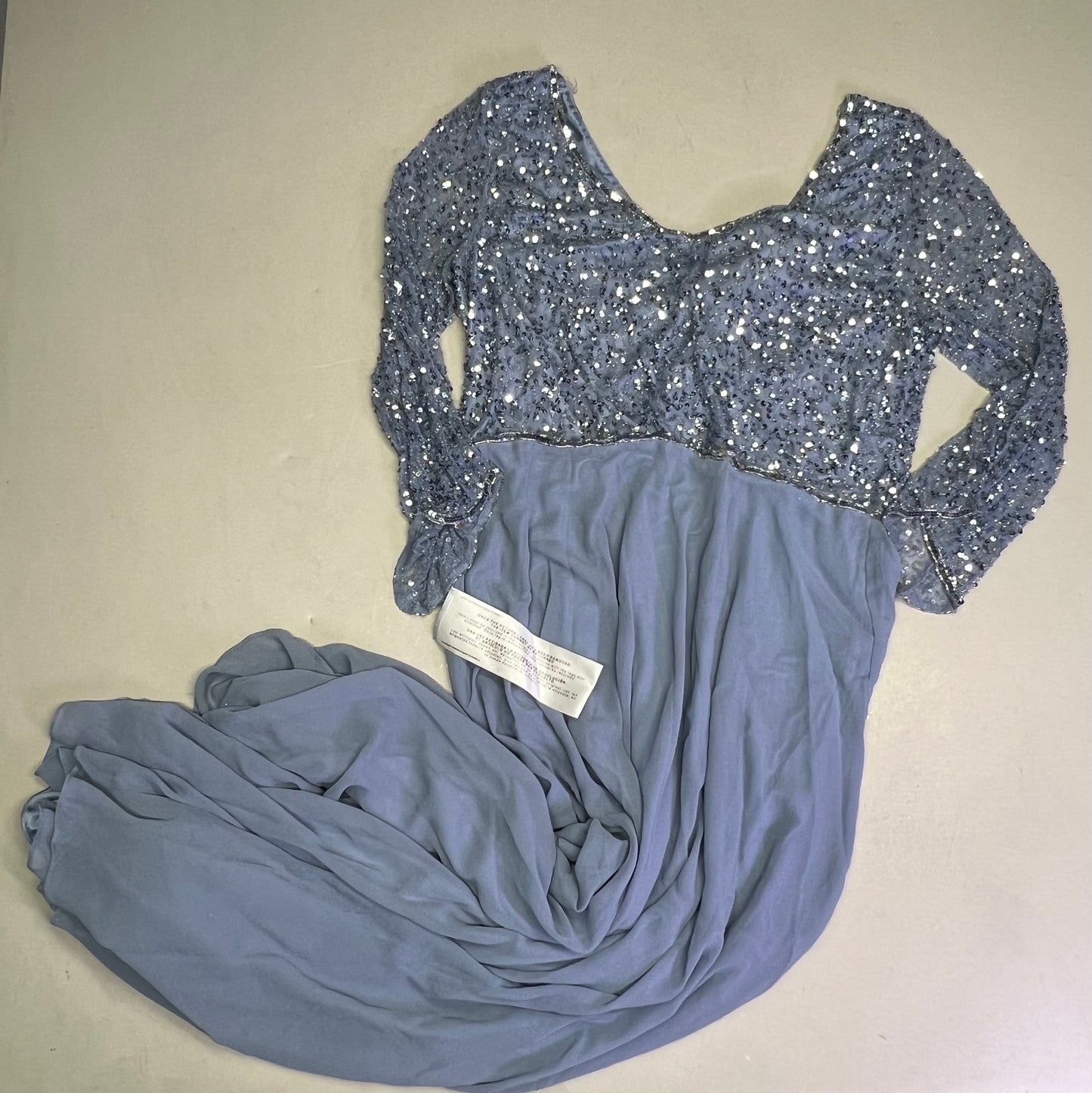 JKARA V-Neck Beaded Long Sleeve Dress Women's Sz 16 Dusty Blue 5206DB