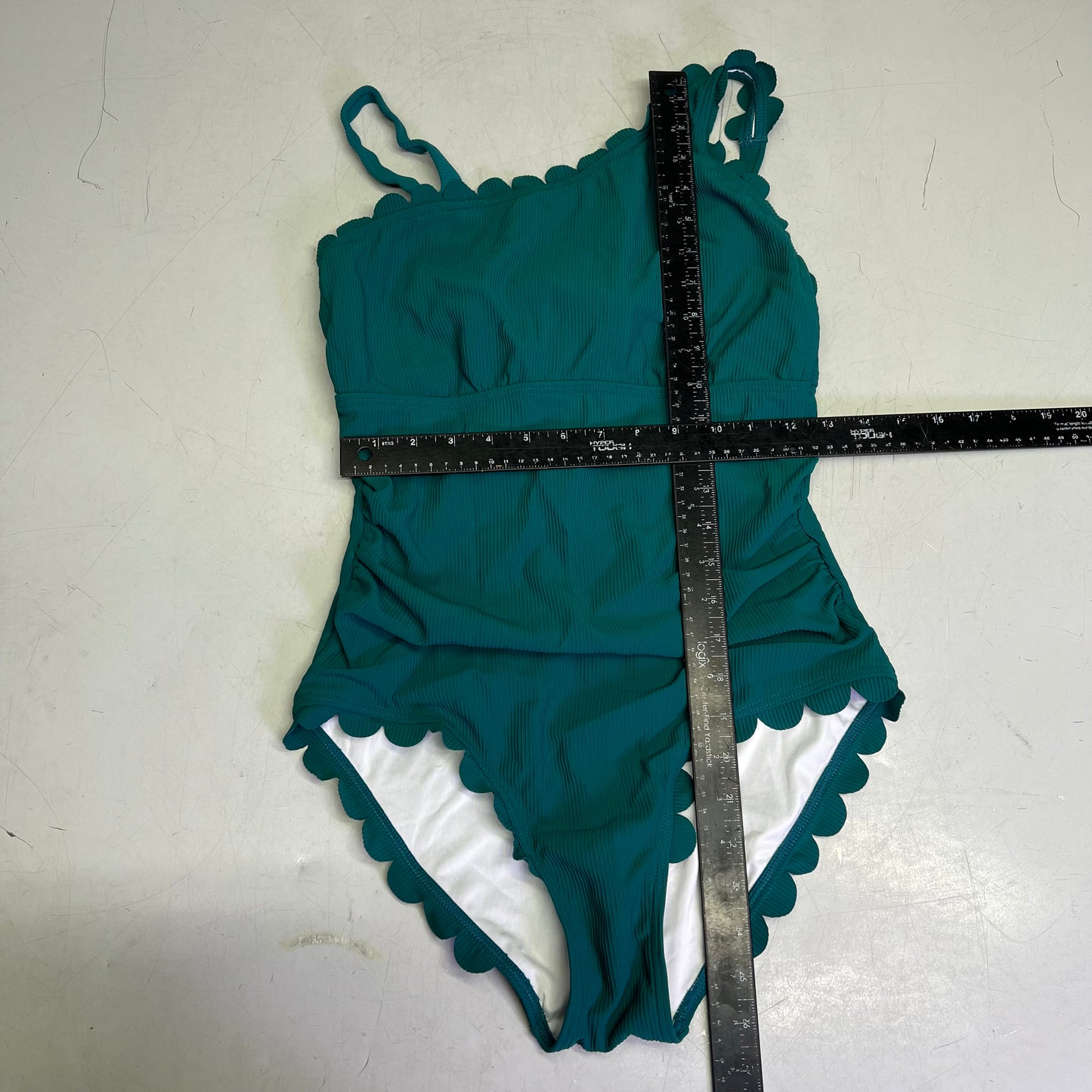 CHARMO Asymmetrical Retro Ribbed Moderate One Piece Swimwear Wmn Sz M Blue/Green
