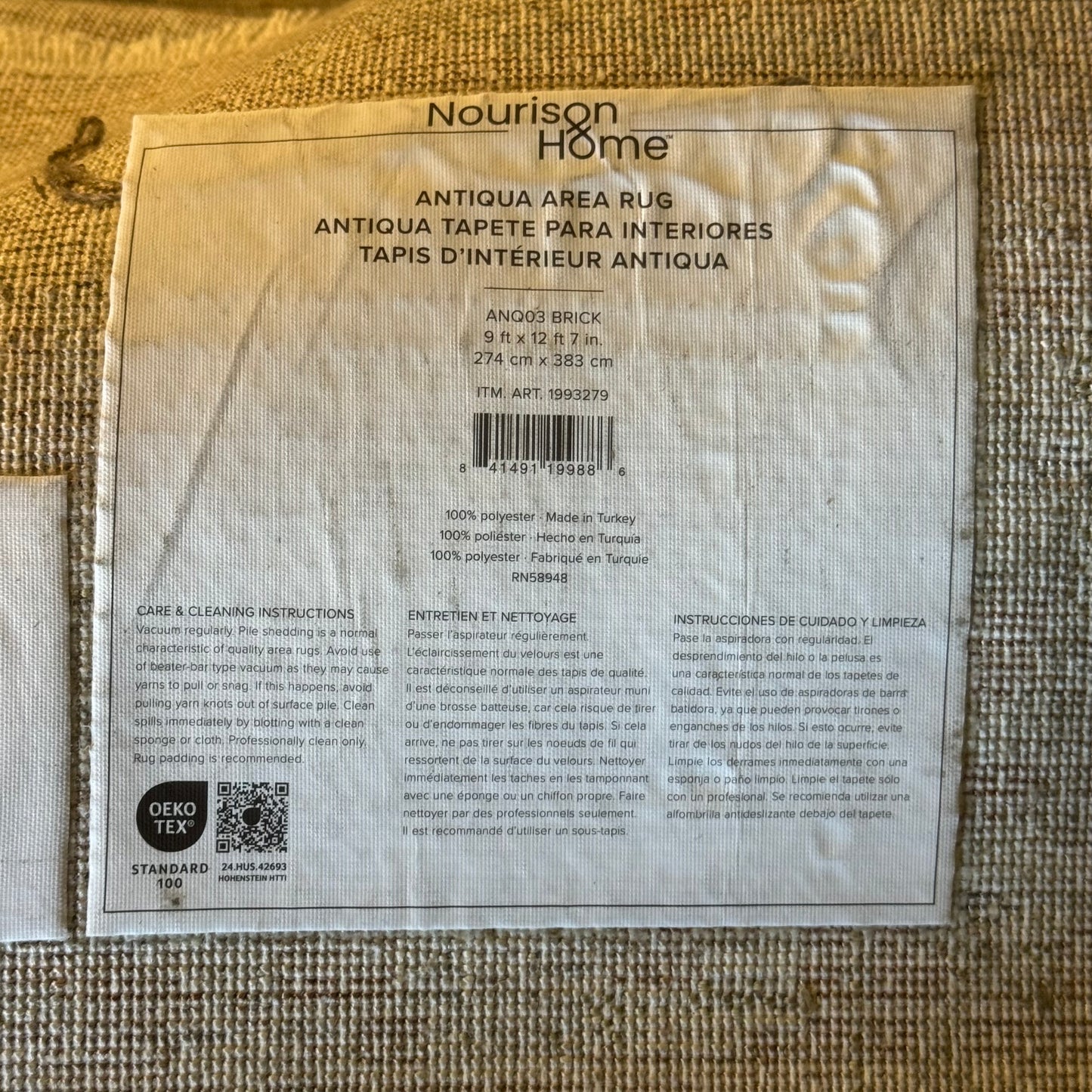 ZA@ NOURISON HOME ANTIQUA Area Rug Sz 9' x 12'-7", Brick ANQ03