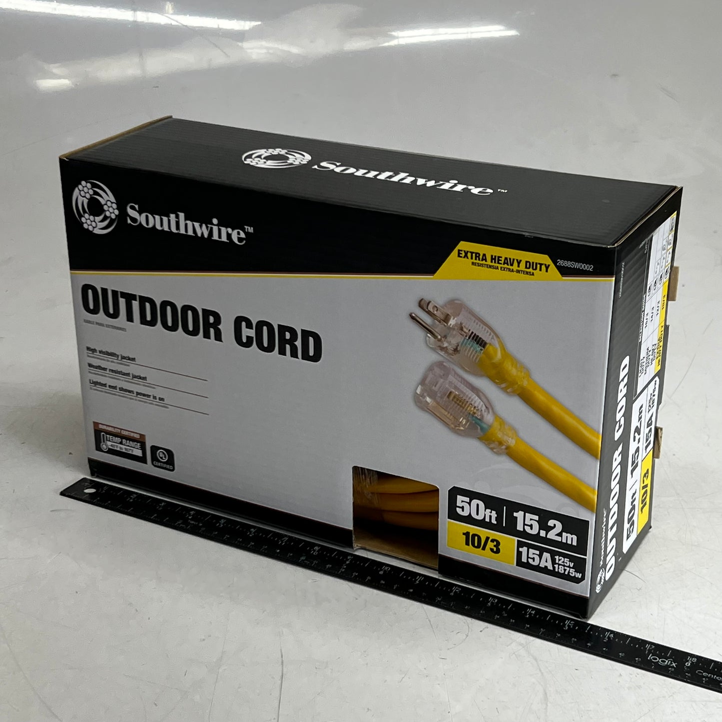 SOUTHWIRE Outdoor Extension Cord With Power Lightindicator 300V/15A Sz 50ft, Yellow 2688SW0002