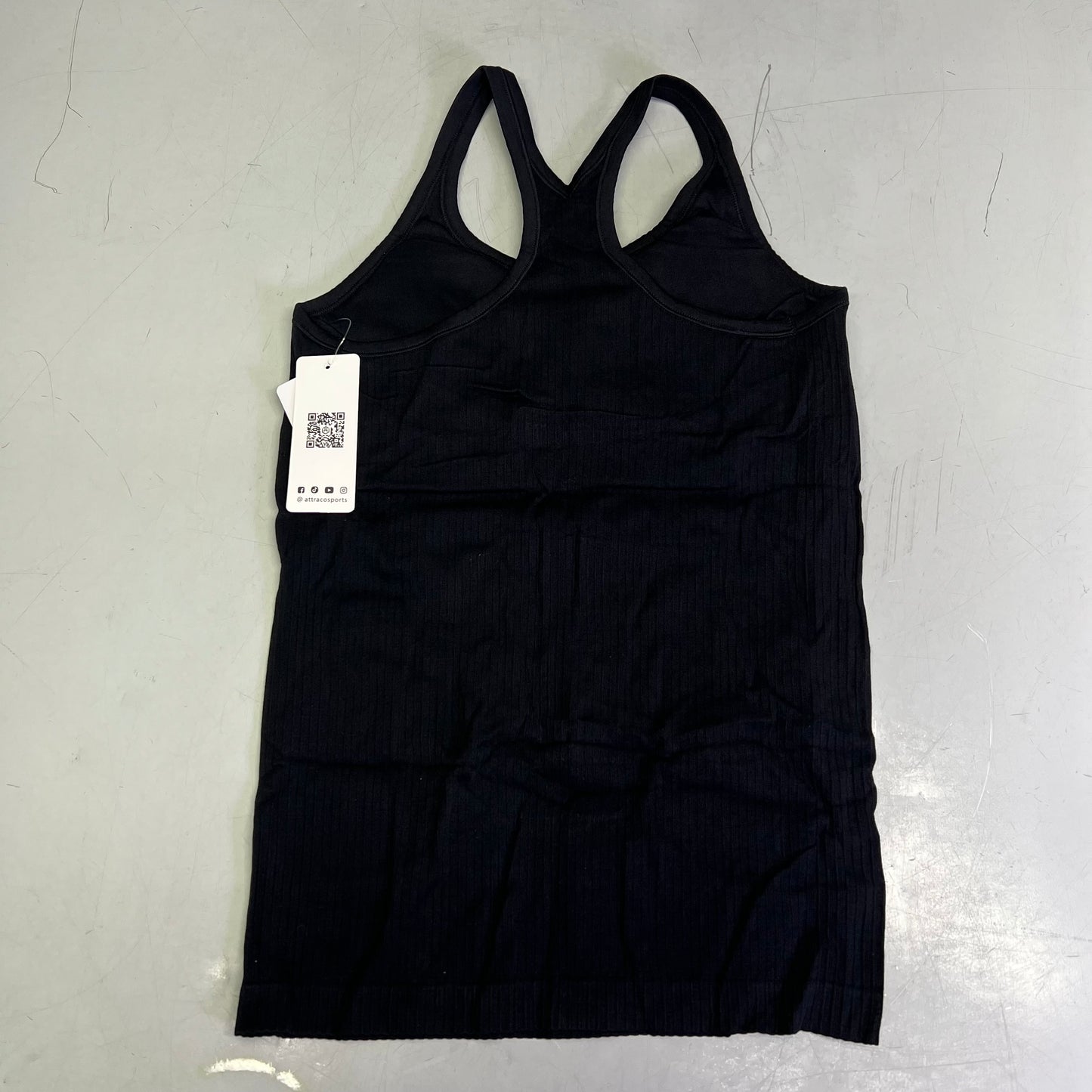 ATTRACO Ribbed Racerback Scoop Neck Athletic Tank Top Women's Sz M Black