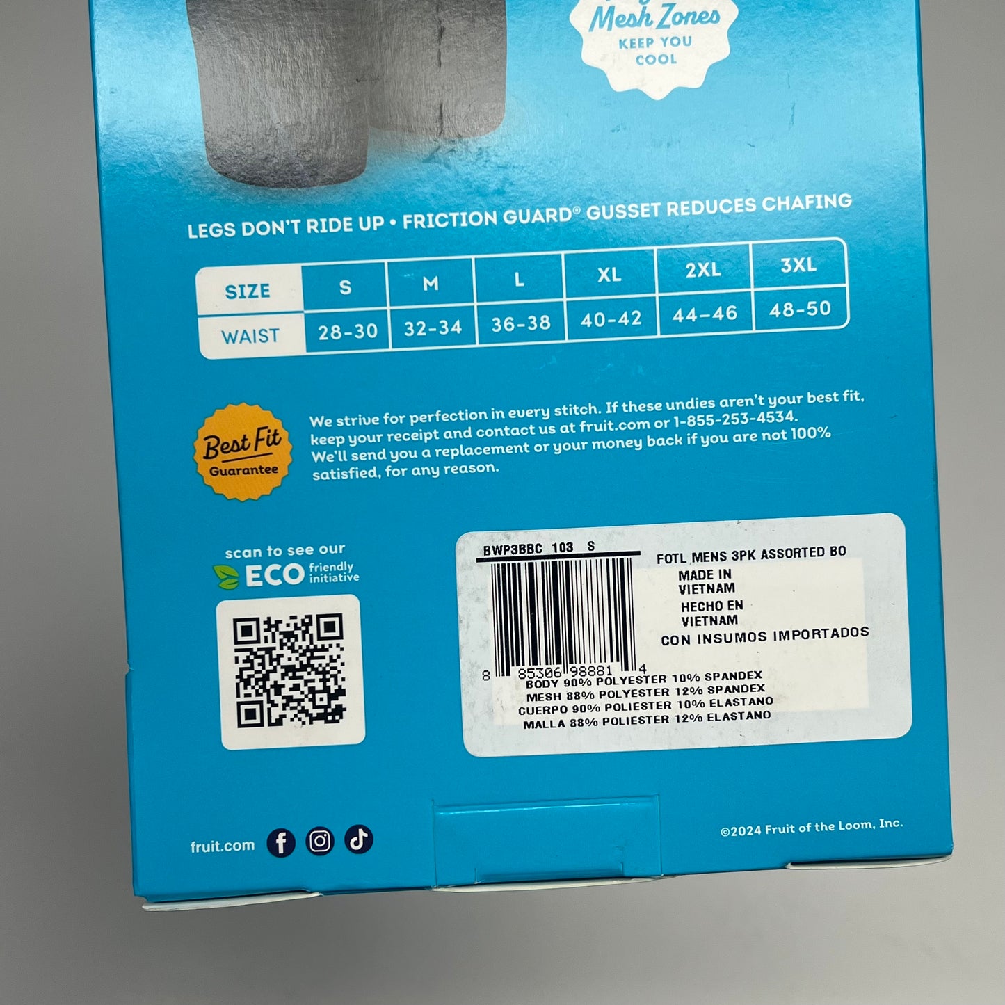 ZA@ FRUIT OF THE LOOM Breathable Performance Boxer Breifs Men's Sz S Blue/Grey/Black 8WP3BBC