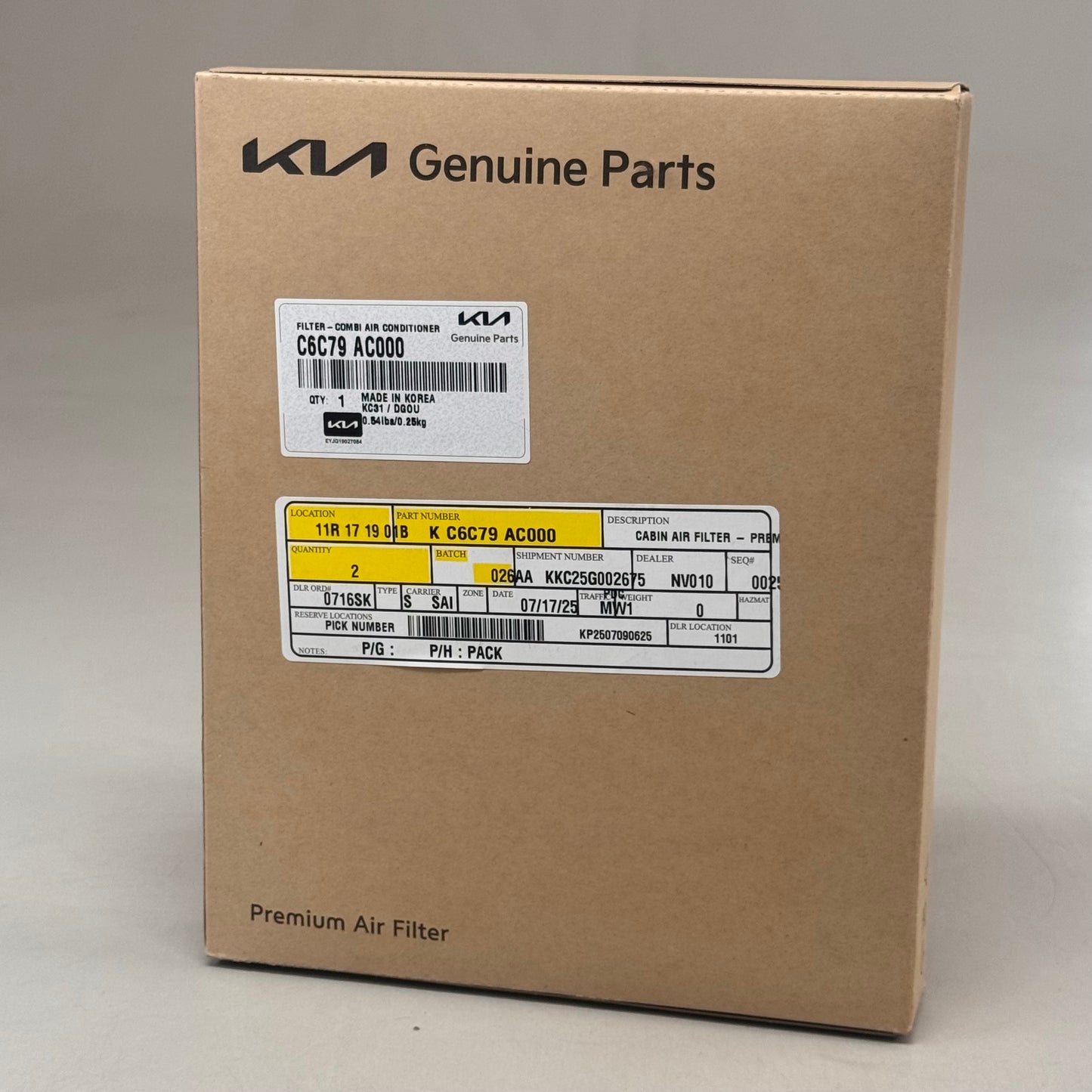 KIA Cabin Air Filter Genuine Parts 2016-2020 Kia Sorento C6C79AC000