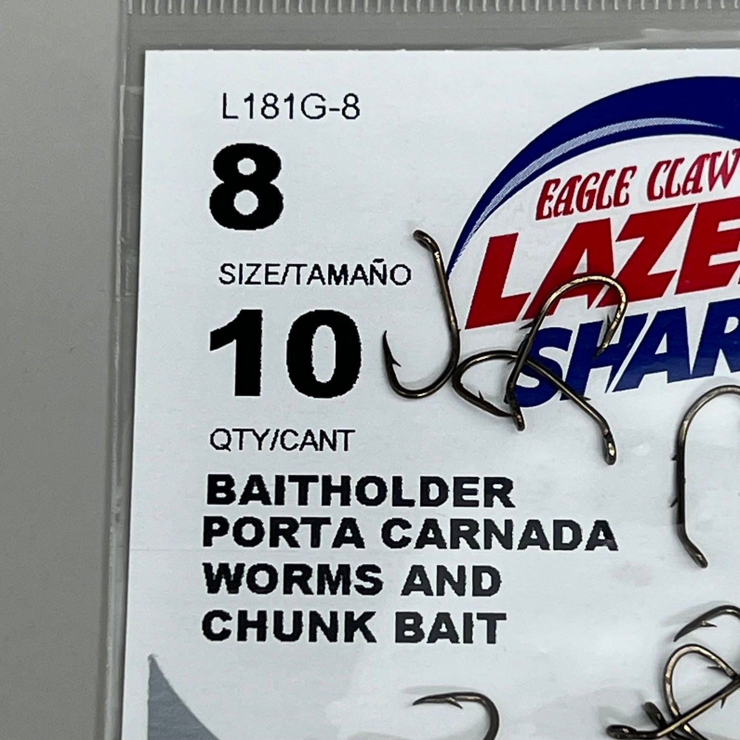 EAGLE CLAW (5 PACK) Sharp Worms & Chunk Baitholder Hook Bronze #8 10pc L181G-8