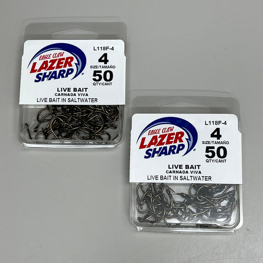 EAGLE CLAW (2 PACK) Lazer Sharp Live Bait in Saltwater Bronze #4 50pc L118F-4