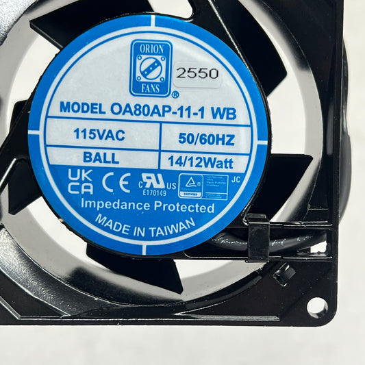 ORIAN Fan Tubeaxial Aluminum Frame 115VAC Square 2 Wire Leads OA80AP-11-1WB