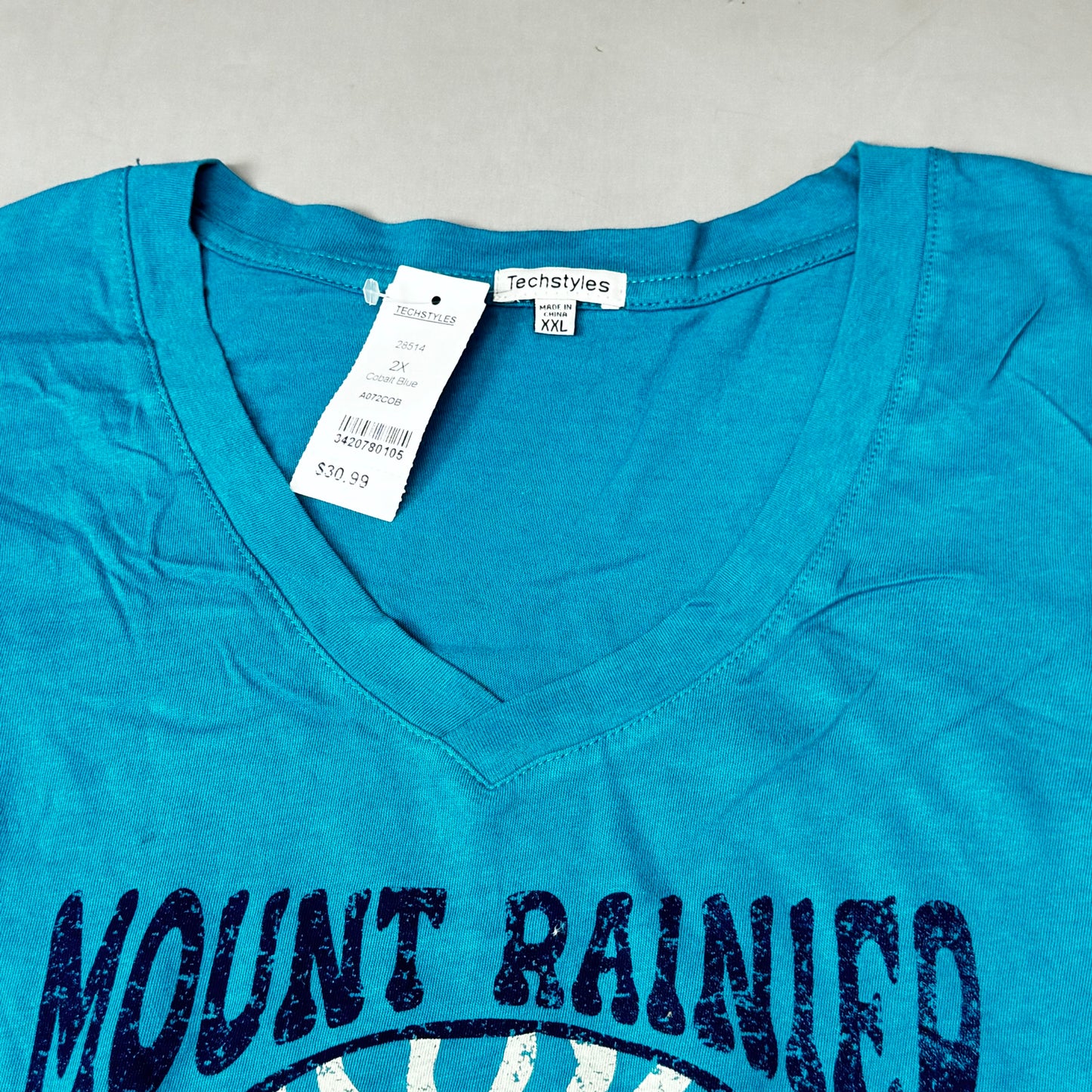 TECH STYLES Mount Rainer V-Neck Short Sleeve T-Shirt Womens Sz 2XL Cobalt Blue