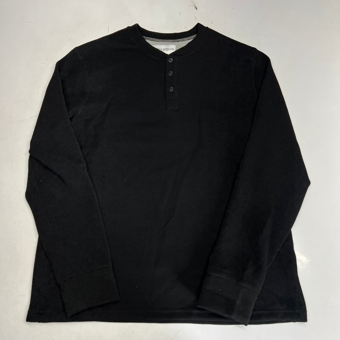 THOMAS STERLING Half Button Soft Waffle Knit Long Sleeve Men's Sz XL Black