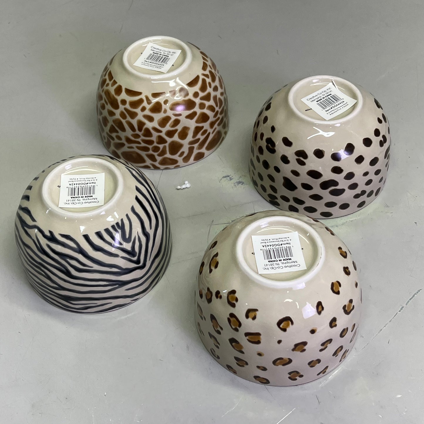 CREATIVE CO-OP Stoneware Bowl Set Animal Print Decal 4 Styles 4-3/4"  DG0442A