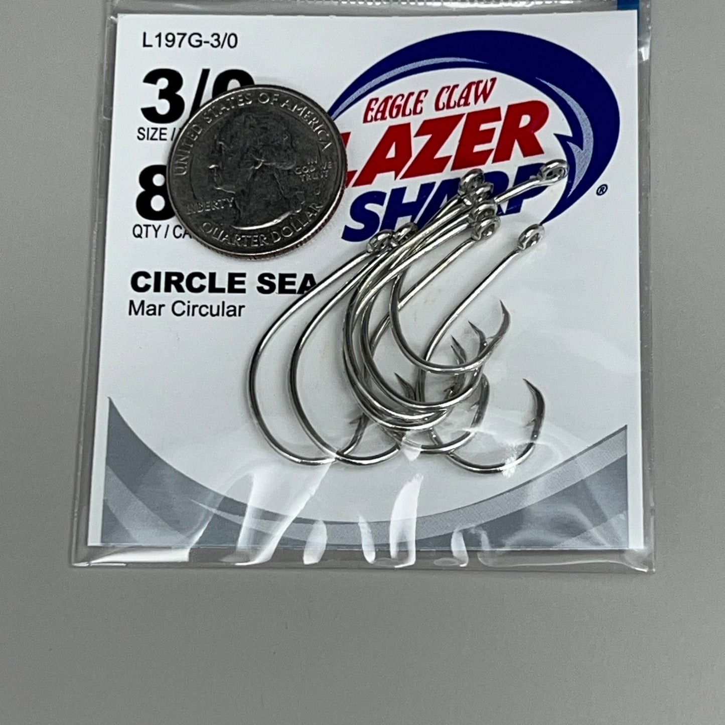 EAGLE CLAW (5 PACK) Circle Sea Freshwater & Saltwater Chrome #3/0 8pc L197G-3/0