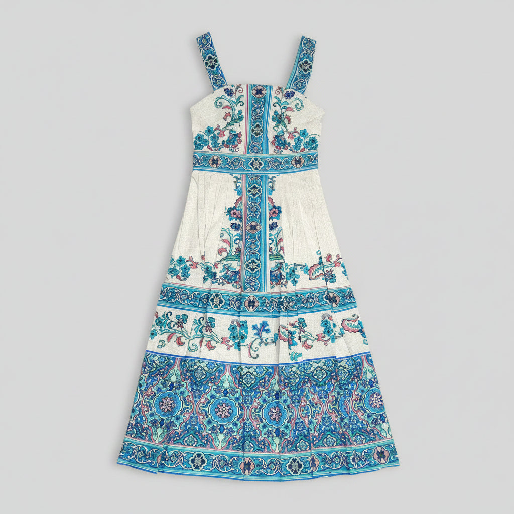 SHOSHANNA Alma Dress Flattering Midi Stretch Cotton Women's Sz 0 Sky Blue Multi