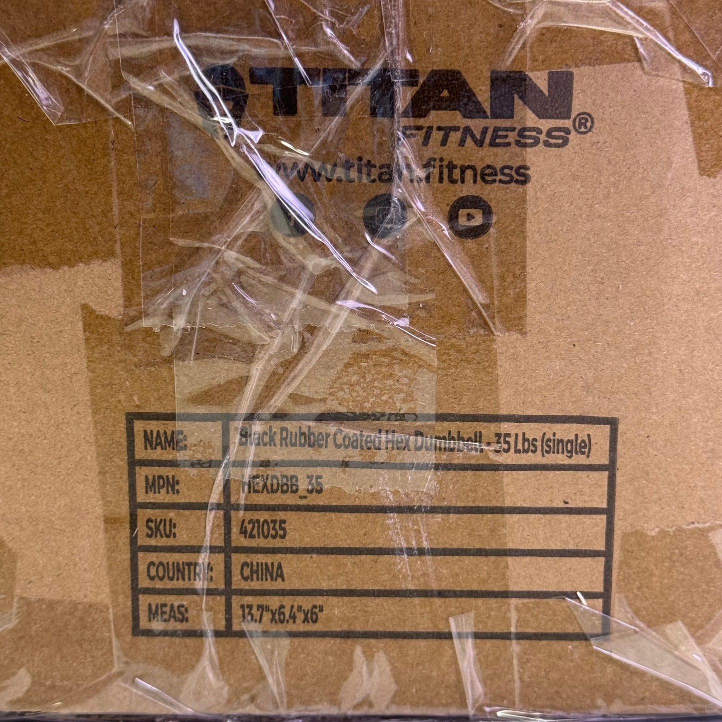 TITAN FITNESS (2 PACK) Black Rubber Coated Hex Dumbbell Single 35lb HEXDBB_35