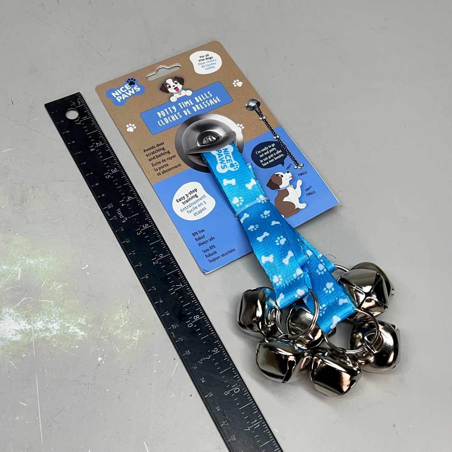 NICE PAWS (2 PACK) Potty Time Bells Easy 3-Step Training Adjustable Length 31"/33" Blue 20735