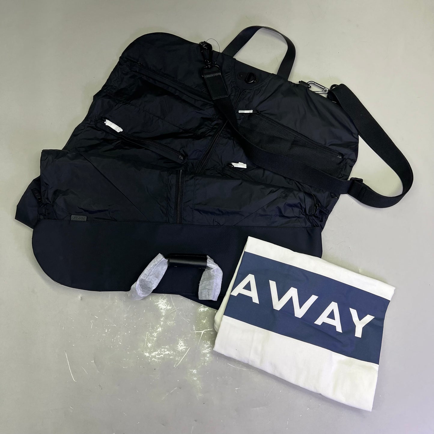 AWAY Garment Bag W/ Extra Carry Strap, Storage Pockets & Canvas Bag Black