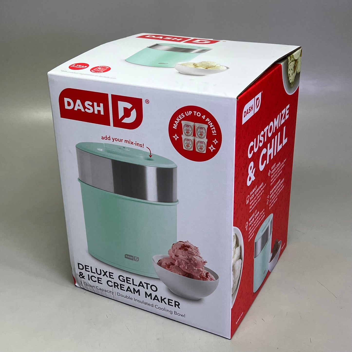 DASH Family Size Deluxe Gelato & Ice Cream Maker Makes 4 Pints Aqua DIC200GBAQ04